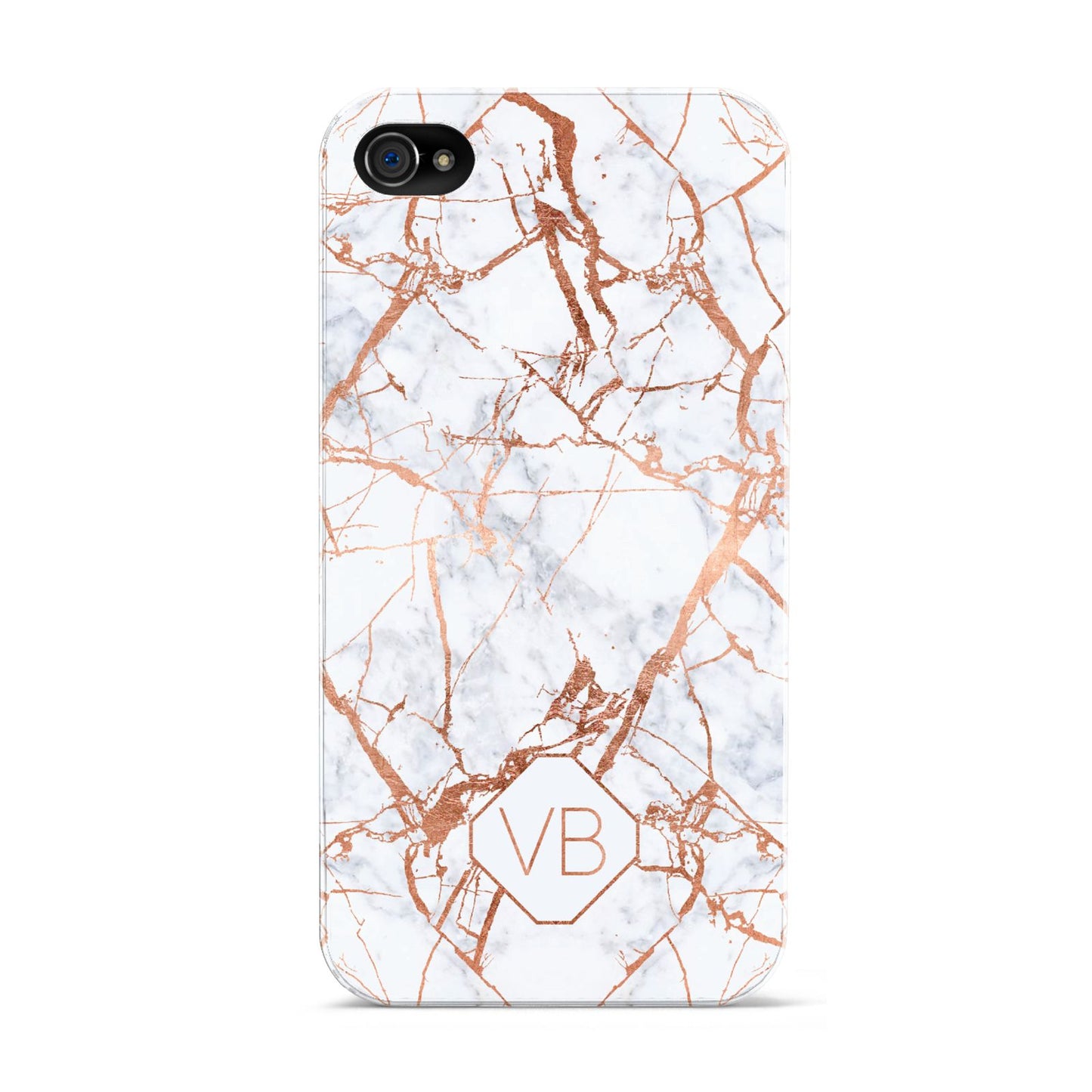 Personalised Rose Gold Vein Marble Initials Apple iPhone 4s Case
