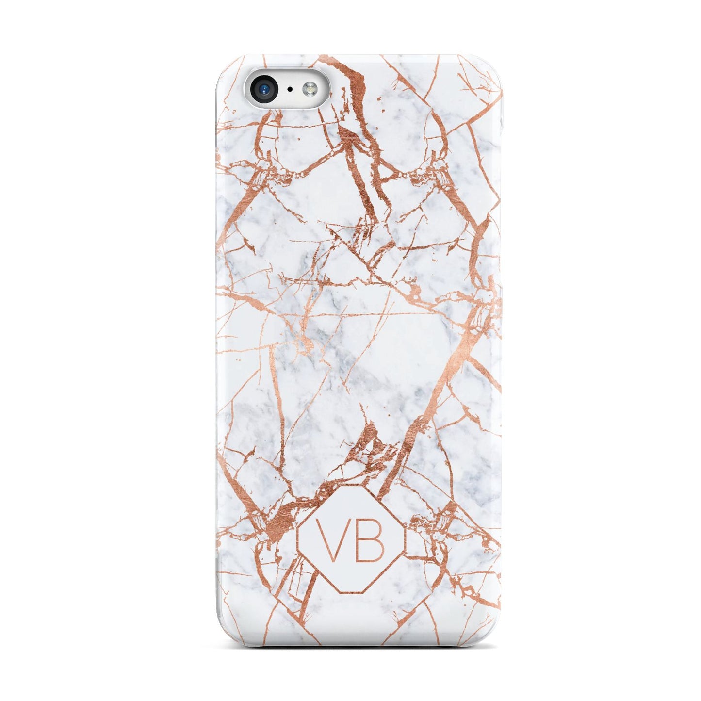 Personalised Rose Gold Vein Marble Initials Apple iPhone 5c Case