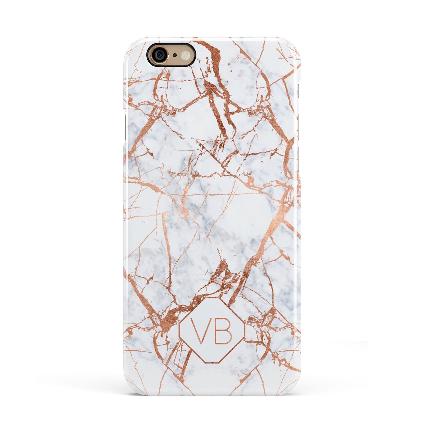 Personalised Rose Gold Vein Marble Initials Apple iPhone 6 3D Snap Case