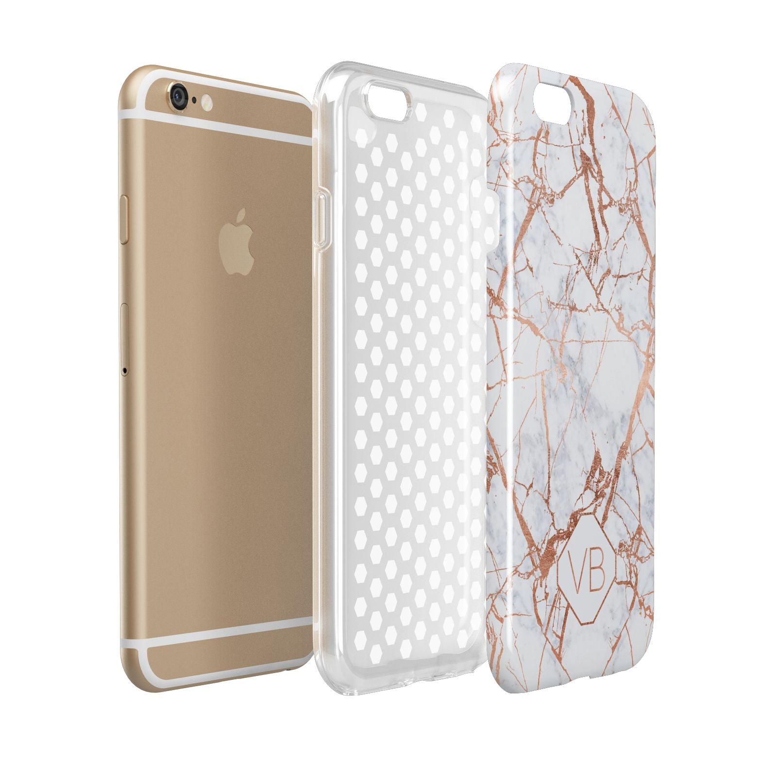 Personalised Rose Gold Vein Marble Initials Apple iPhone 6 3D Tough Case Expanded view