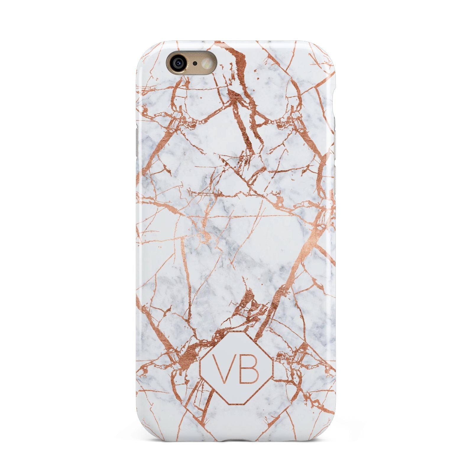 Personalised Rose Gold Vein Marble Initials Apple iPhone 6 3D Tough Case