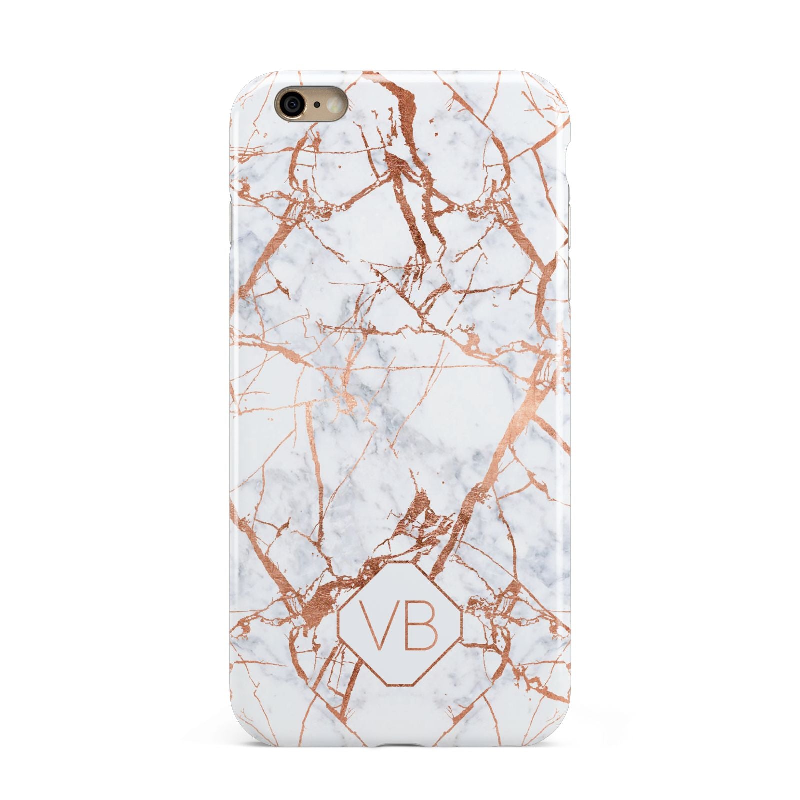 Personalised Rose Gold Vein Marble Initials Apple iPhone 6 Plus 3D Tough Case