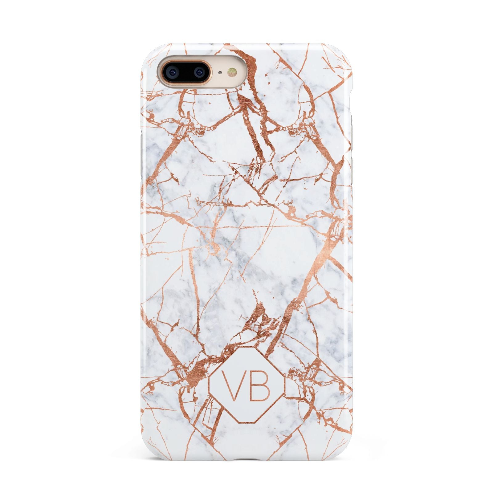 Personalised Rose Gold Vein Marble Initials Apple iPhone 7 8 Plus 3D Tough Case