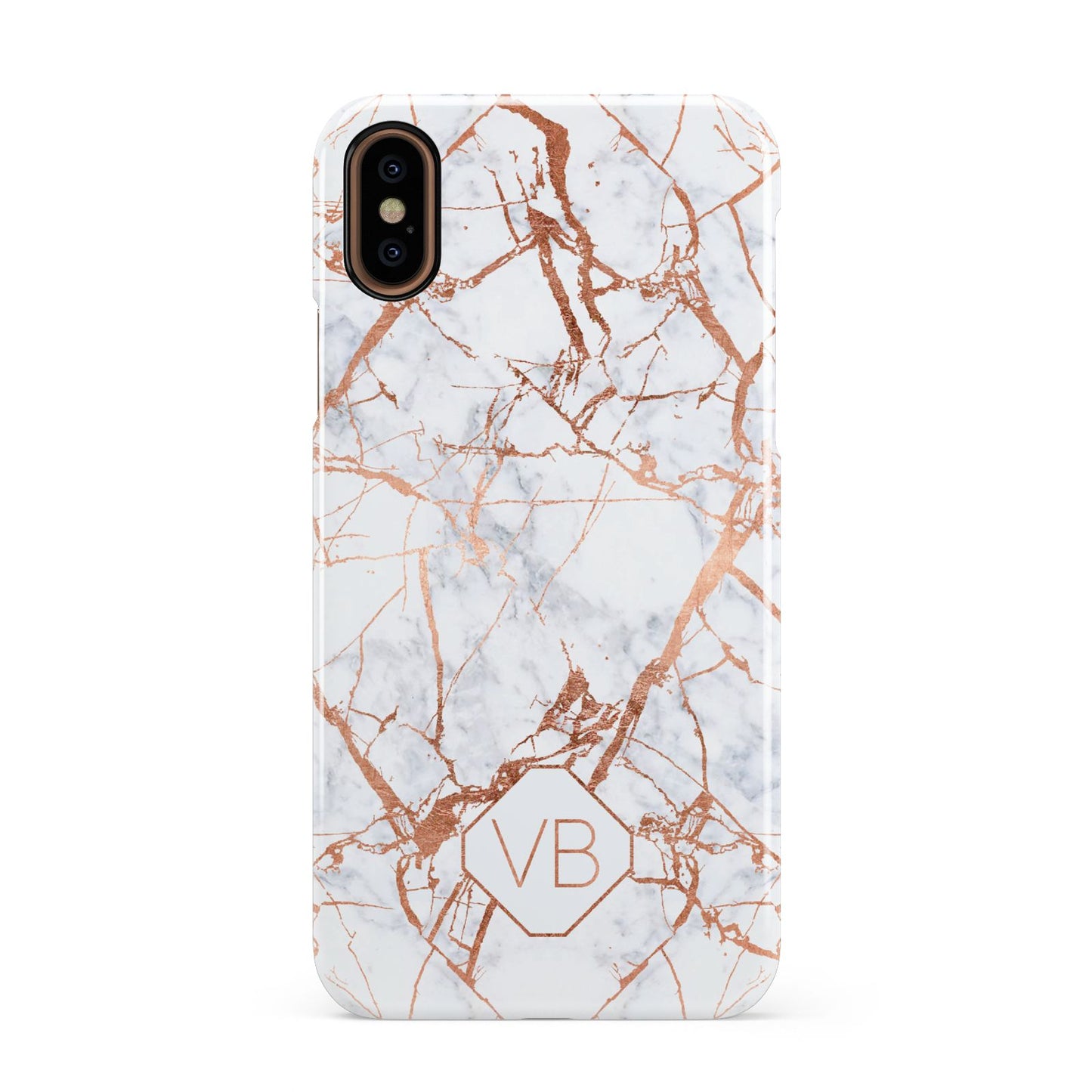 Personalised Rose Gold Vein Marble Initials Apple iPhone XS 3D Snap Case