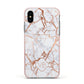 Personalised Rose Gold Vein Marble Initials Apple iPhone Xs Impact Case Pink Edge on Black Phone