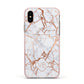 Personalised Rose Gold Vein Marble Initials Apple iPhone Xs Impact Case Pink Edge on Gold Phone