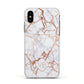 Personalised Rose Gold Vein Marble Initials Apple iPhone Xs Impact Case White Edge on Black Phone