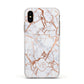 Personalised Rose Gold Vein Marble Initials Apple iPhone Xs Impact Case White Edge on Gold Phone