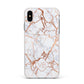 Personalised Rose Gold Vein Marble Initials Apple iPhone Xs Max Impact Case White Edge on Silver Phone