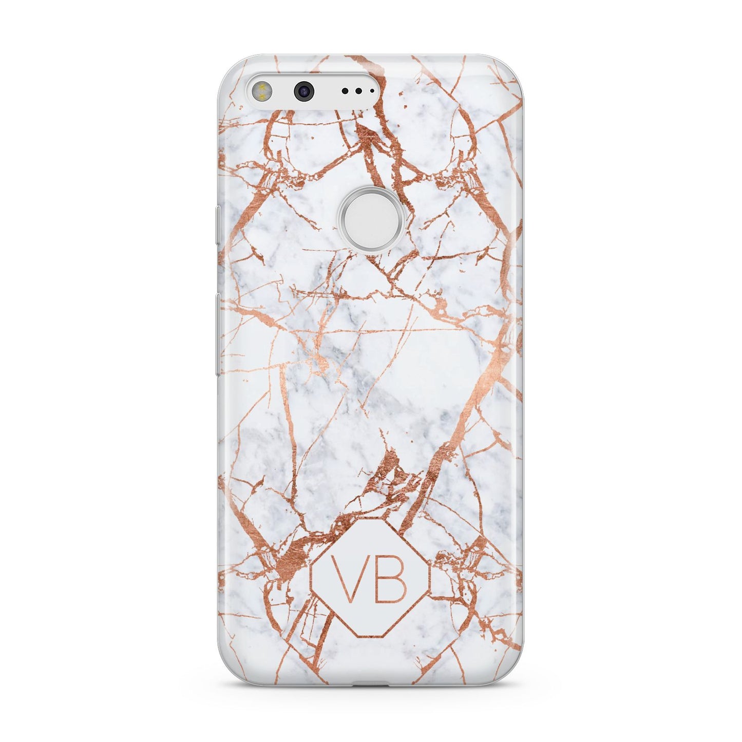 Personalised Rose Gold Vein Marble Initials Google Pixel Case