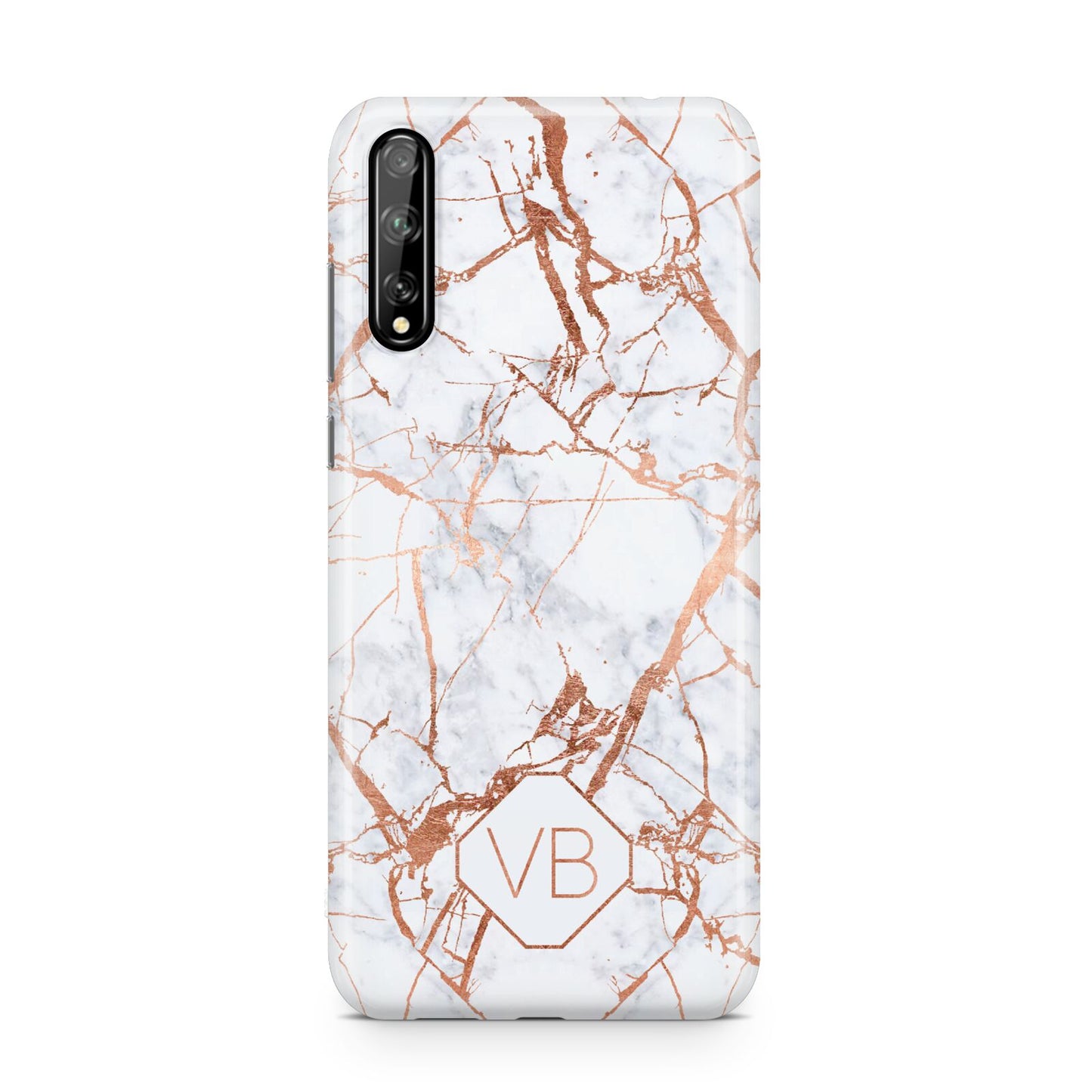 Personalised Rose Gold Vein Marble Initials Huawei Enjoy 10s Phone Case