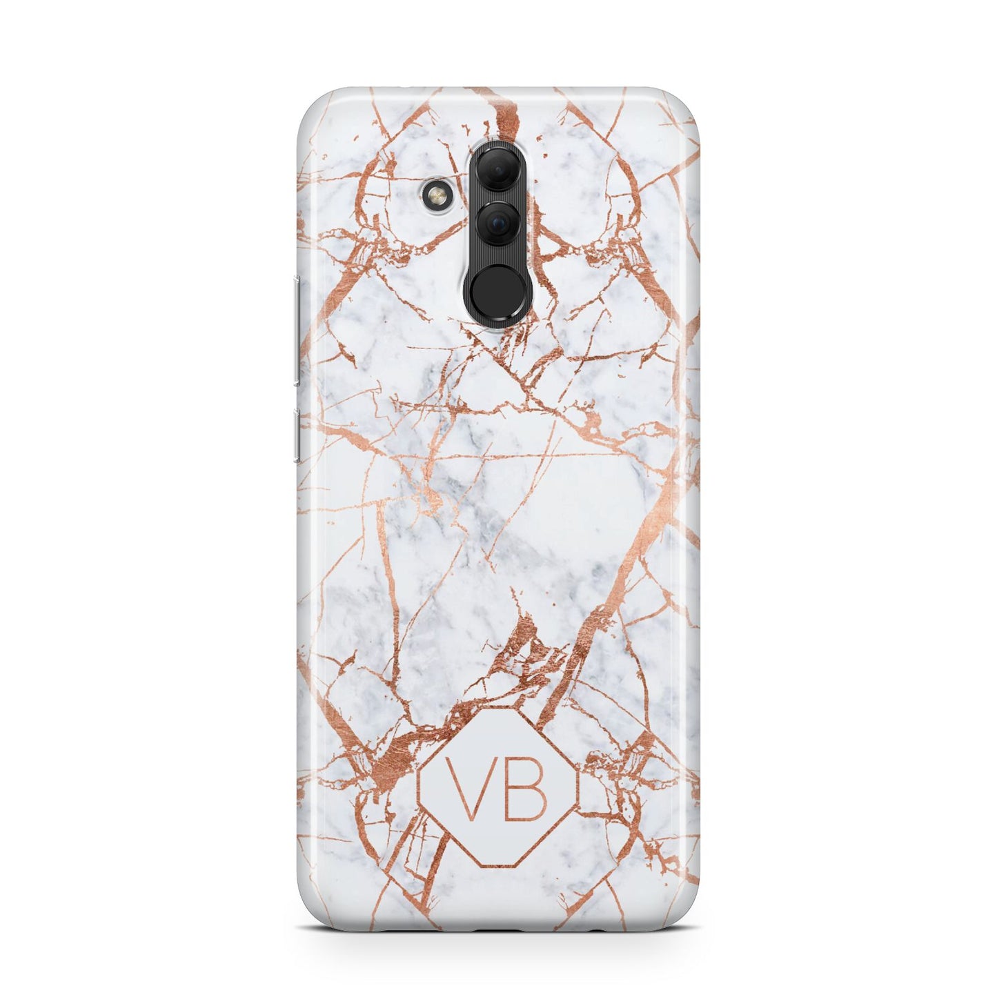 Personalised Rose Gold Vein Marble Initials Huawei Mate 20 Lite