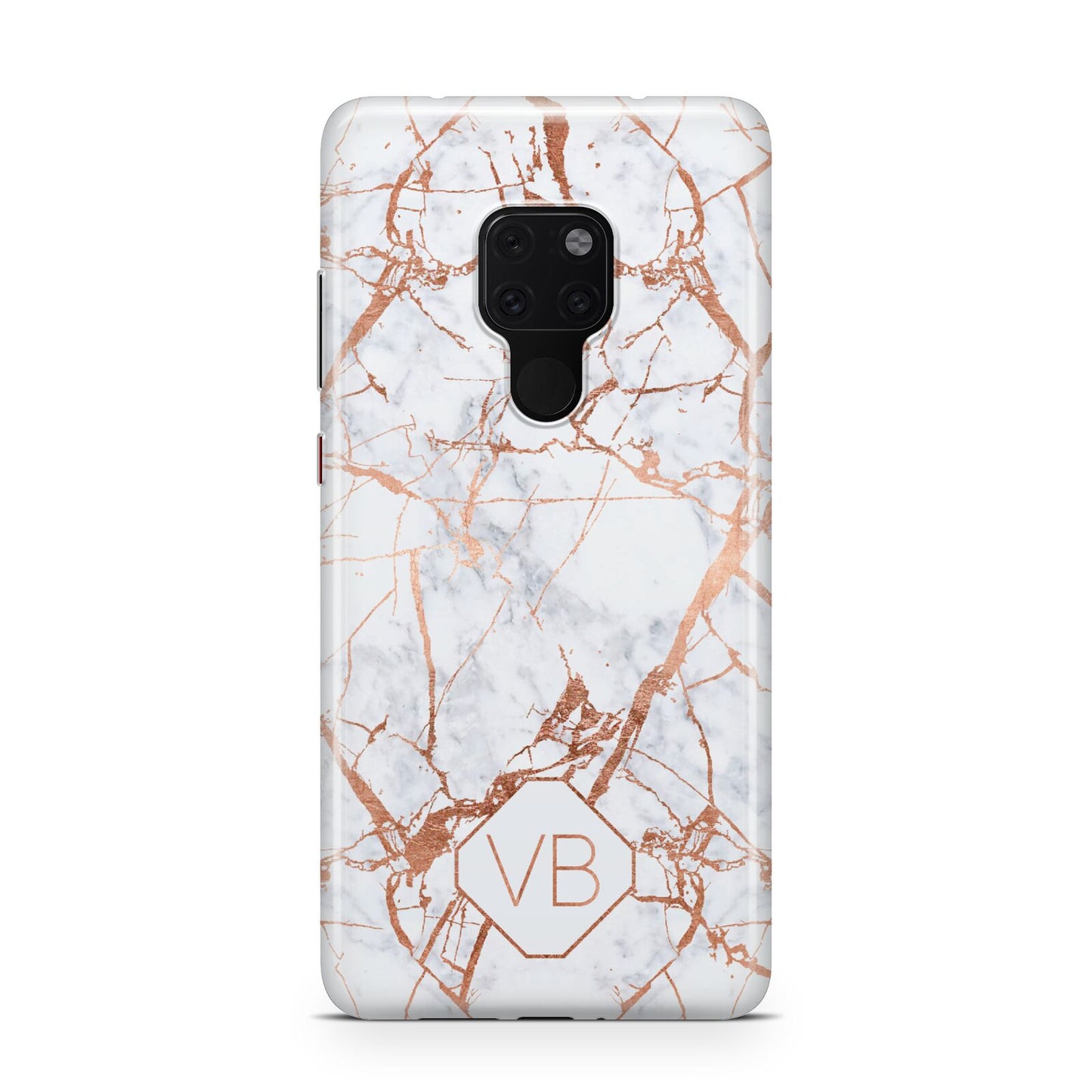 Personalised Rose Gold Vein Marble Initials Huawei Mate 20 Phone Case