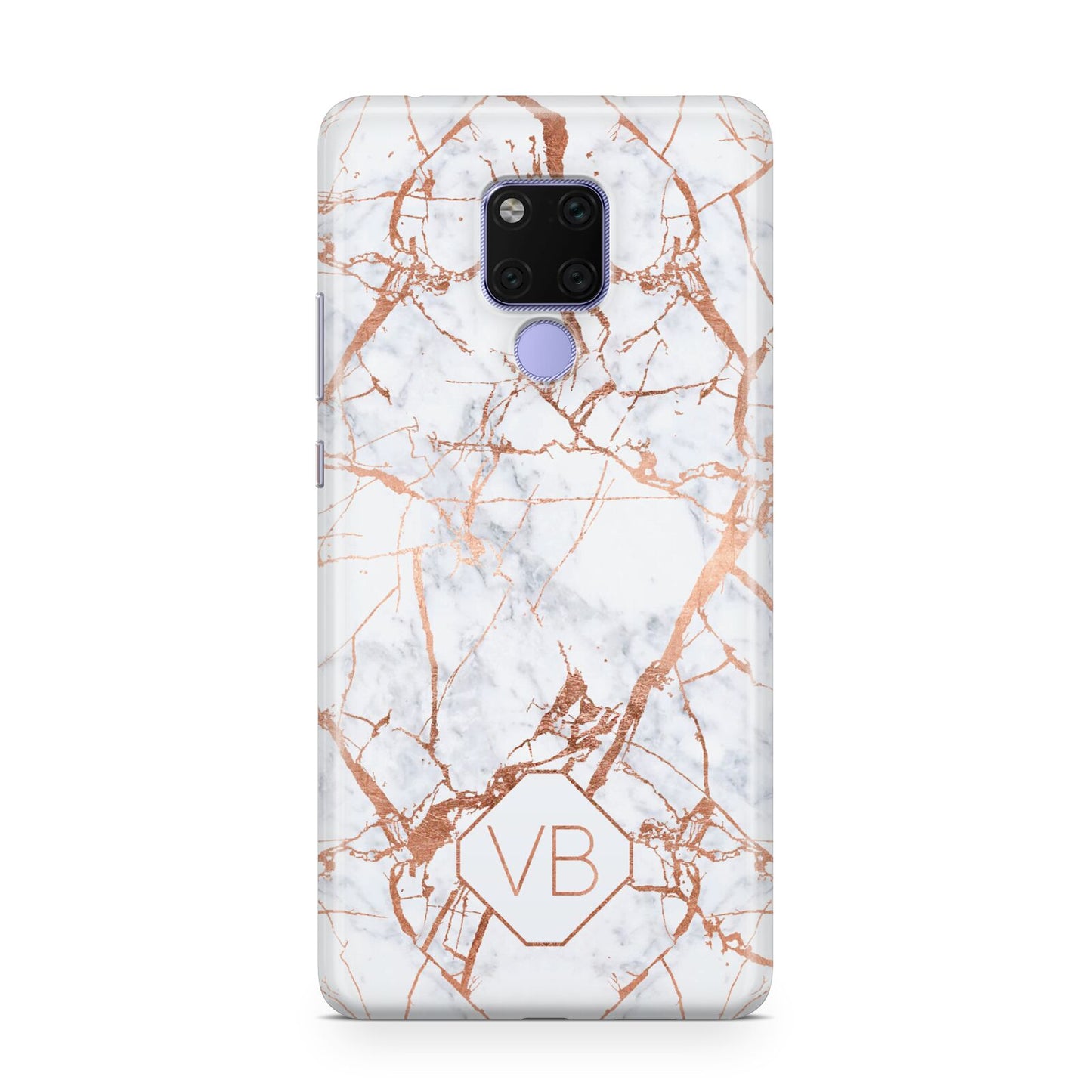 Personalised Rose Gold Vein Marble Initials Huawei Mate 20X Phone Case