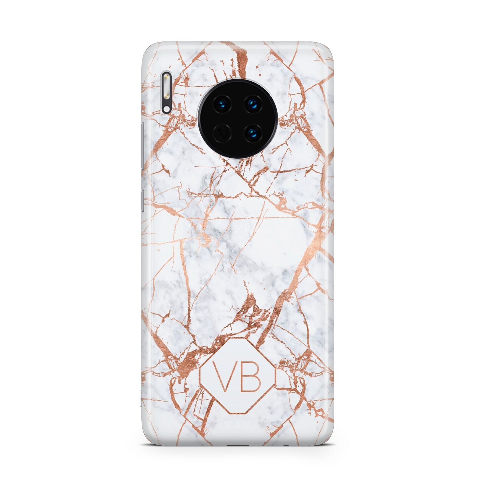 Personalised Rose Gold Vein Marble Initials Huawei Mate 30