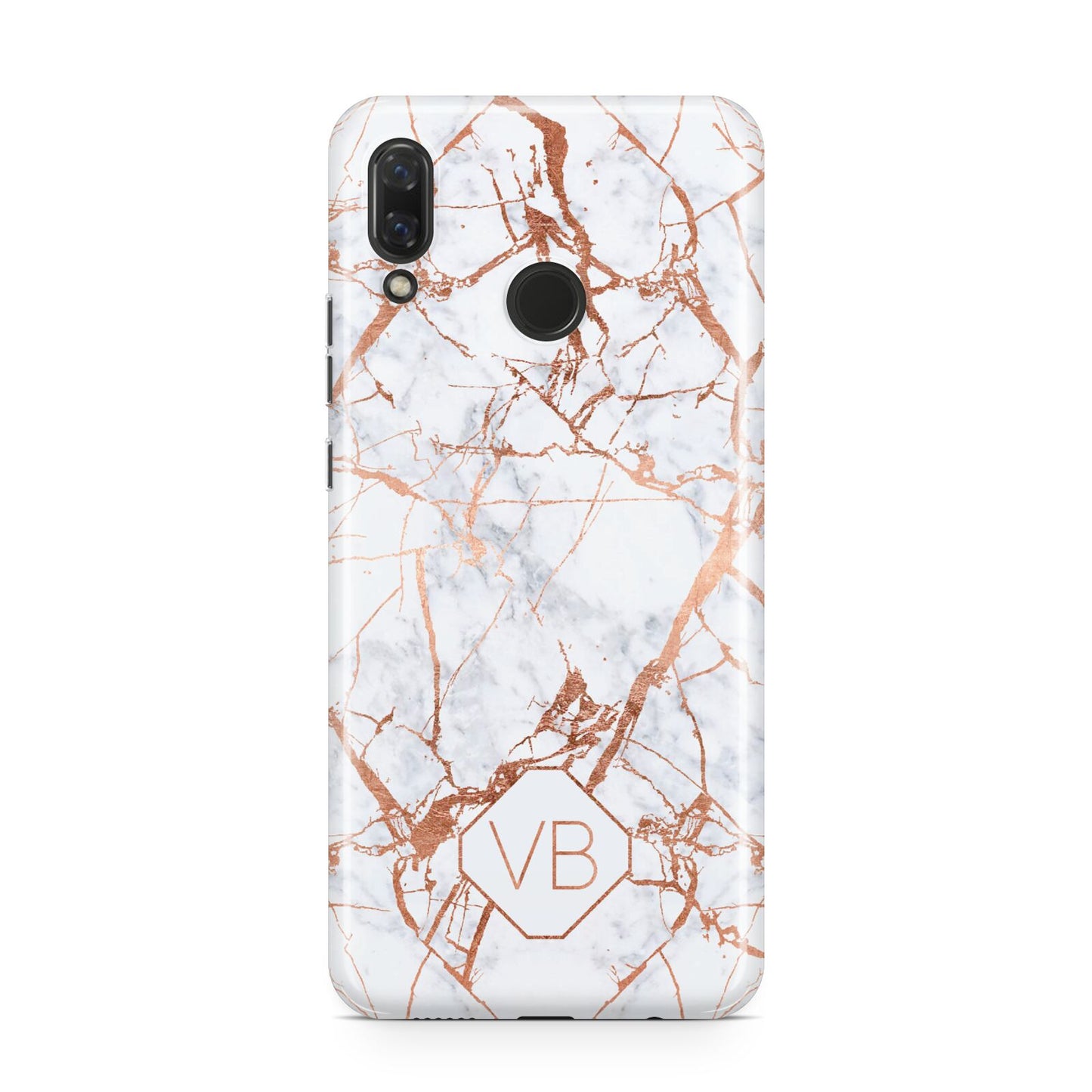 Personalised Rose Gold Vein Marble Initials Huawei Nova 3 Phone Case