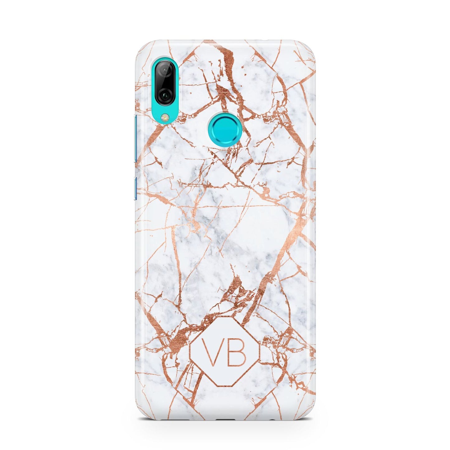 Personalised Rose Gold Vein Marble Initials Huawei P Smart 2019 Case