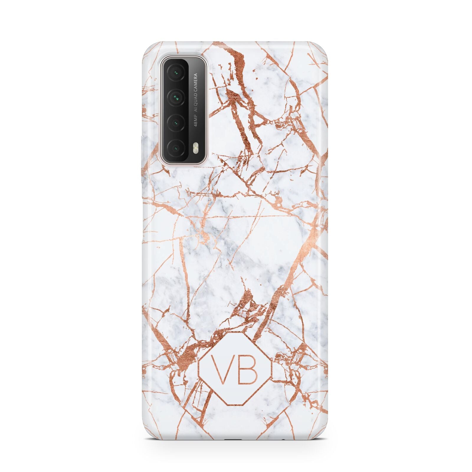 Personalised Rose Gold Vein Marble Initials Huawei P Smart 2021