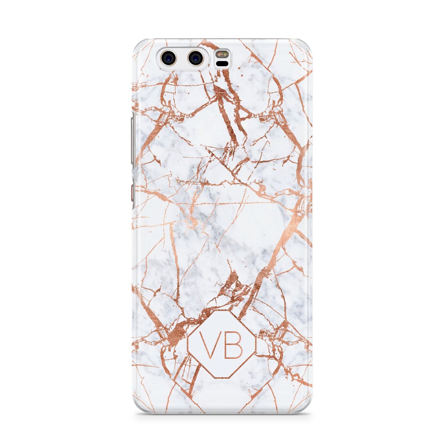Personalised Rose Gold Vein Marble Initials Huawei P10 Phone Case