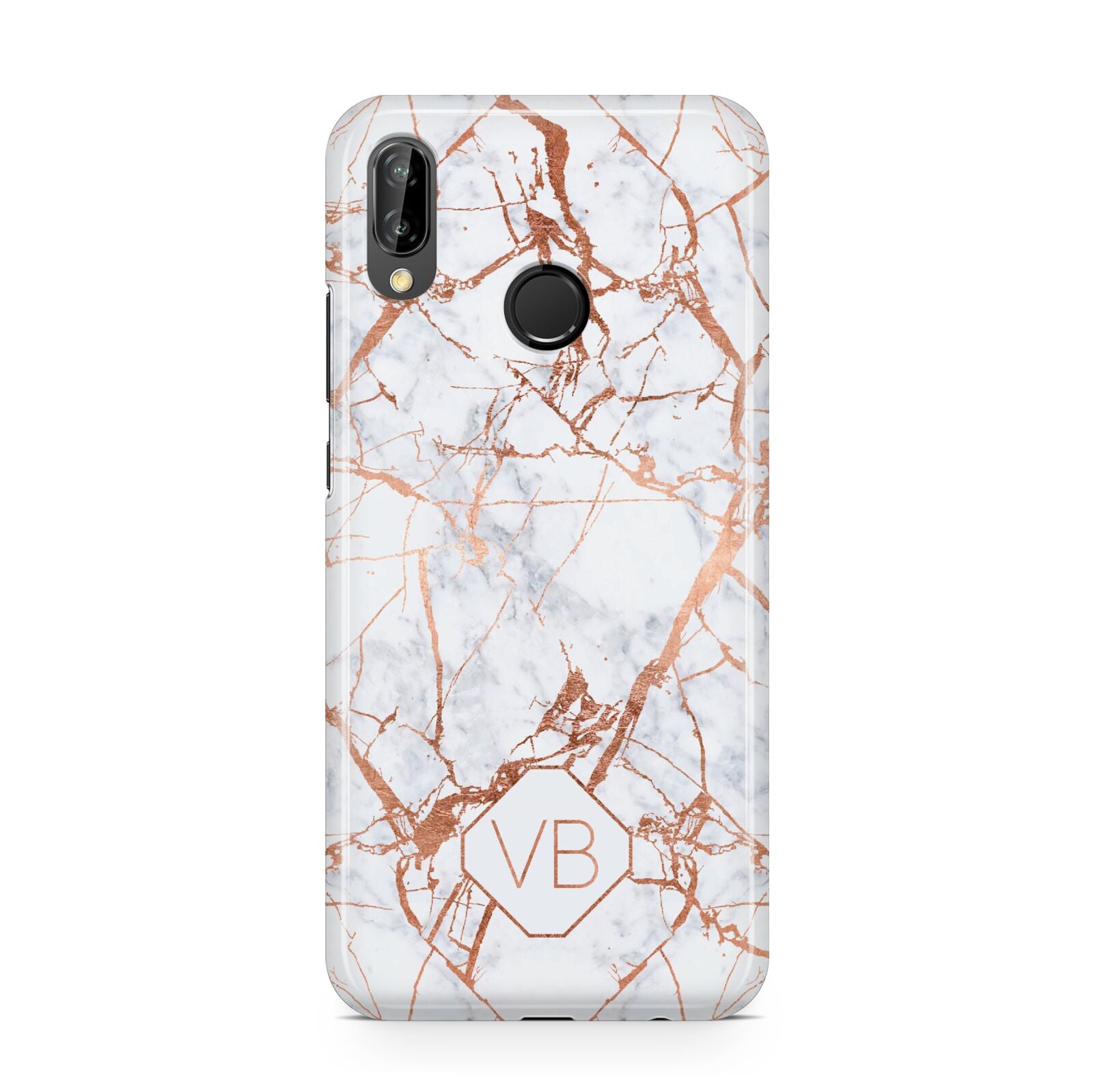Personalised Rose Gold Vein Marble Initials Huawei P20 Lite Phone Case