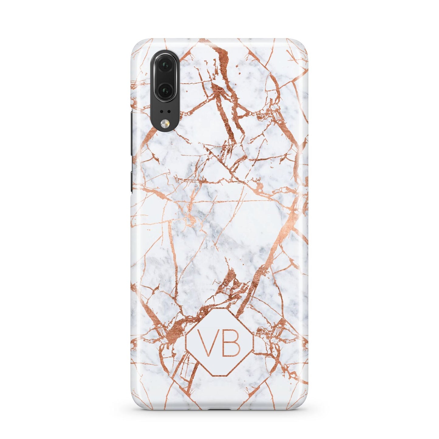 Personalised Rose Gold Vein Marble Initials Huawei P20 Phone Case