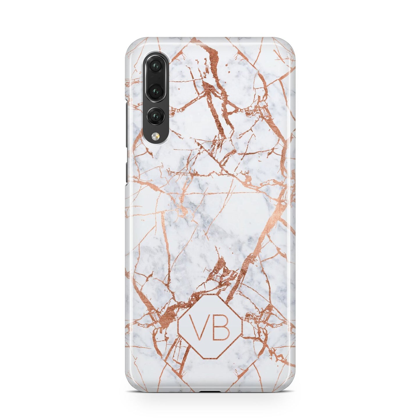 Personalised Rose Gold Vein Marble Initials Huawei P20 Pro Phone Case