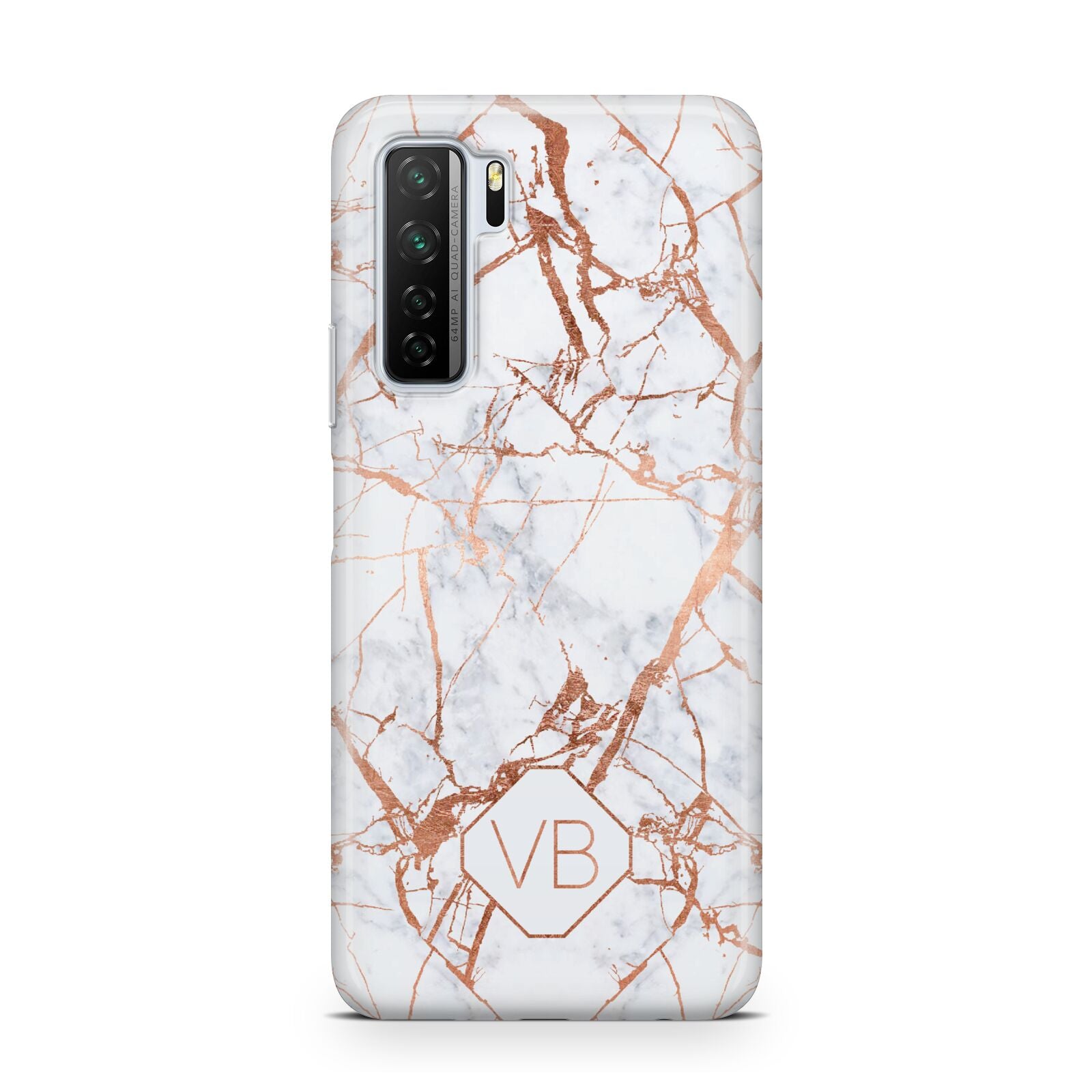Personalised Rose Gold Vein Marble Initials Huawei P40 Lite 5G Phone Case