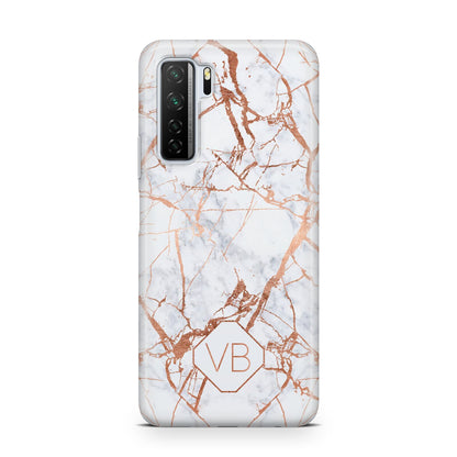 Personalised Rose Gold Vein Marble Initials Huawei P40 Lite 5G Phone Case