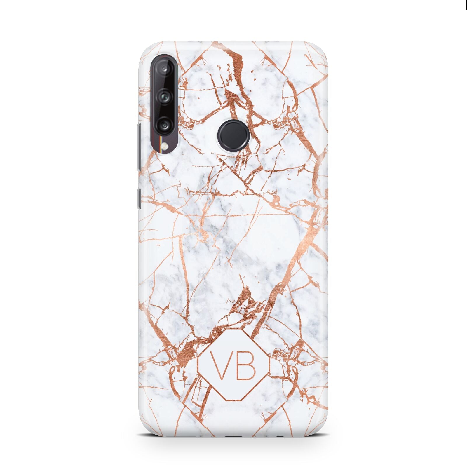 Personalised Rose Gold Vein Marble Initials Huawei P40 Lite E Phone Case