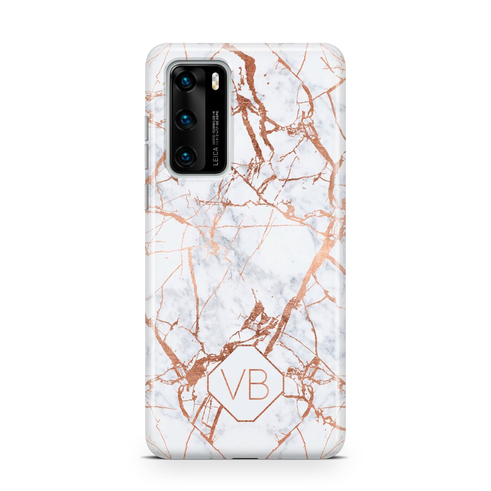 Personalised Rose Gold Vein Marble Initials Huawei P40 Phone Case