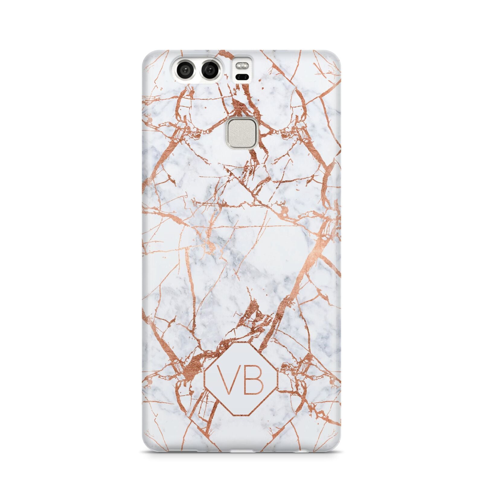 Personalised Rose Gold Vein Marble Initials Huawei P9 Case