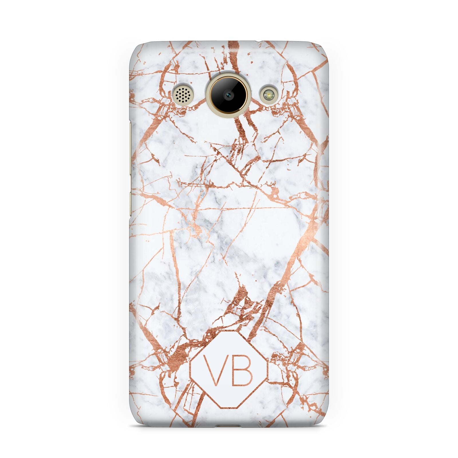 Personalised Rose Gold Vein Marble Initials Huawei Y3 2017