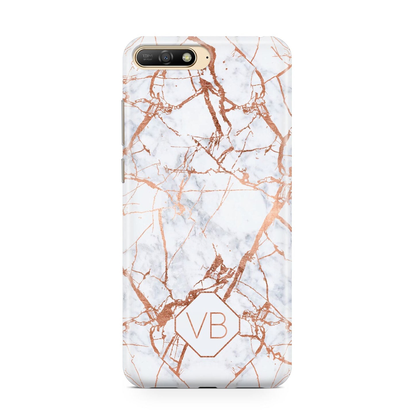Personalised Rose Gold Vein Marble Initials Huawei Y6 2018