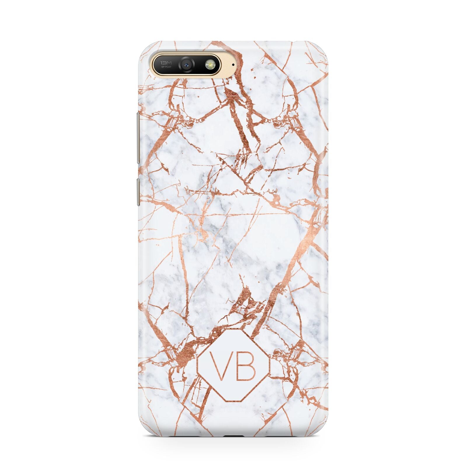 Personalised Rose Gold Vein Marble Initials Huawei Y6 2018