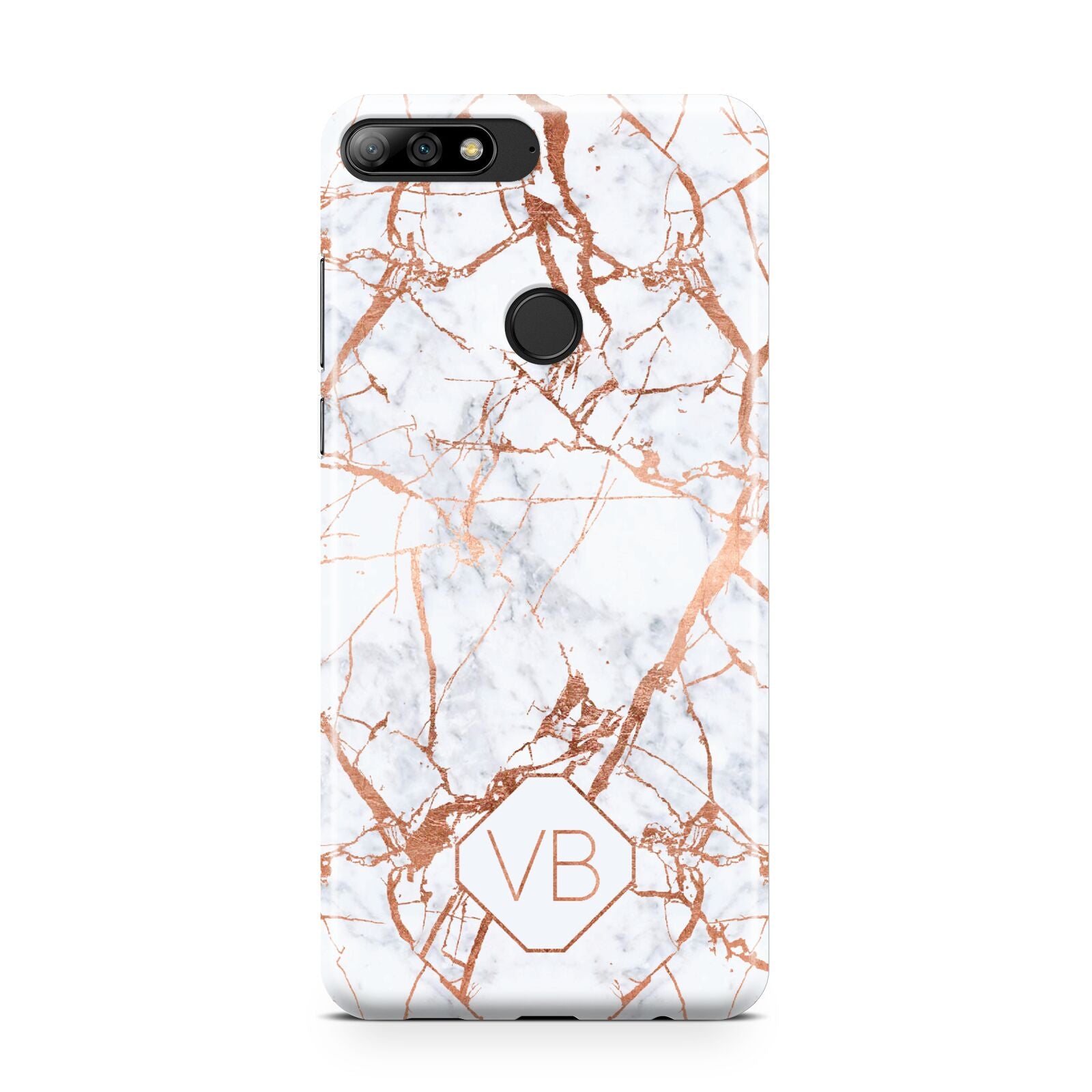 Personalised Rose Gold Vein Marble Initials Huawei Y7 2018