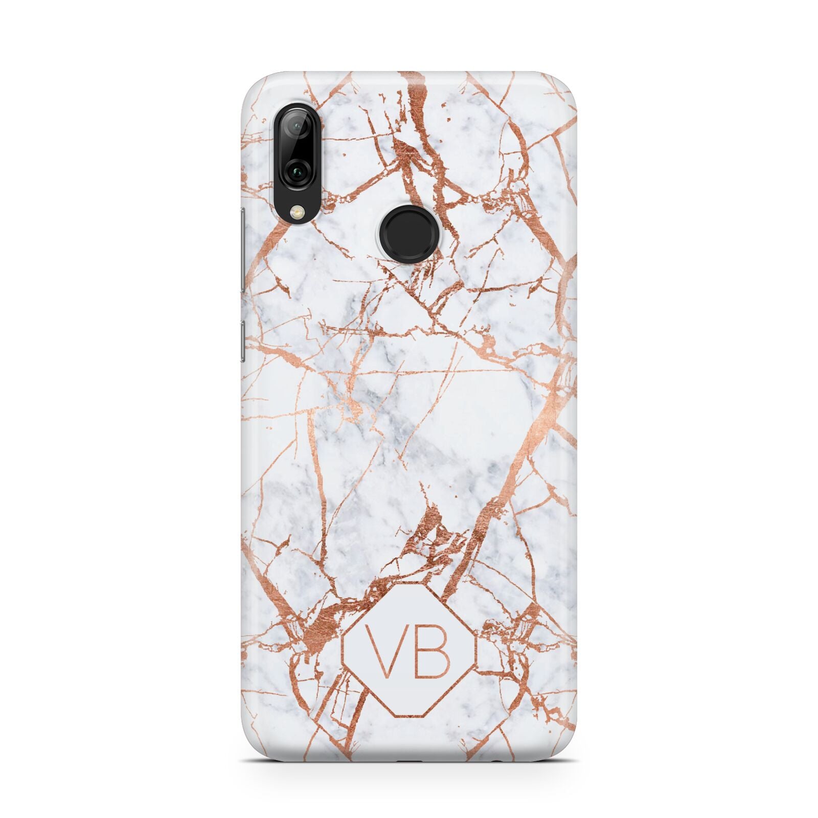 Personalised Rose Gold Vein Marble Initials Huawei Y7 2019