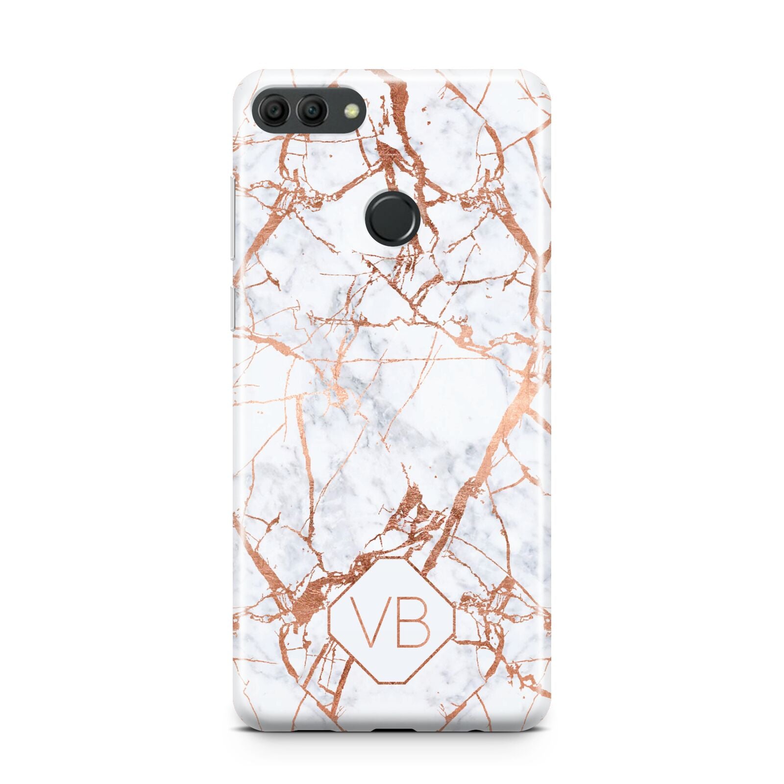 Personalised Rose Gold Vein Marble Initials Huawei Y9 2018