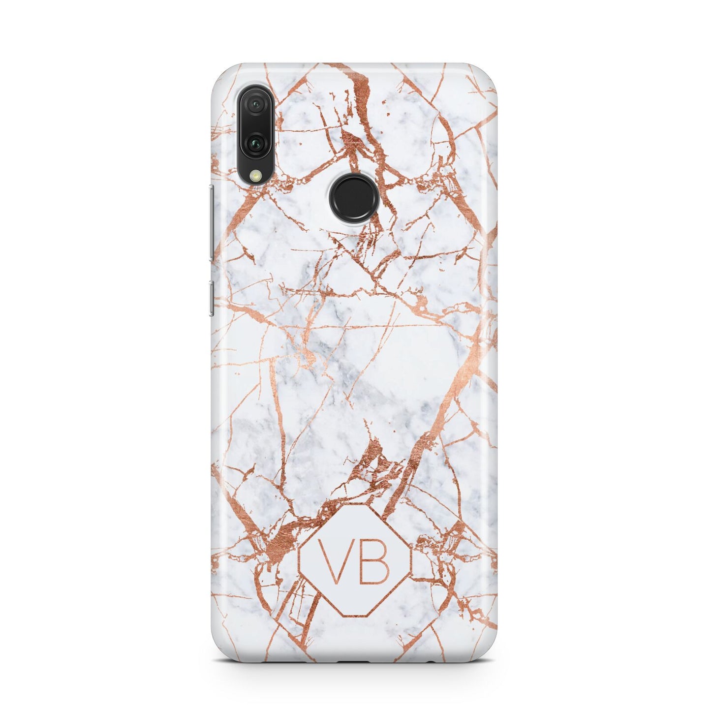 Personalised Rose Gold Vein Marble Initials Huawei Y9 2019