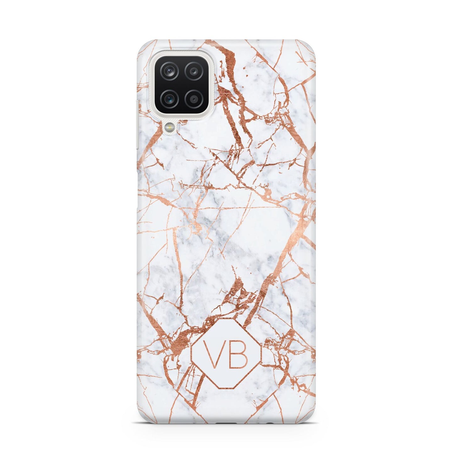 Personalised Rose Gold Vein Marble Initials Samsung A12 Case
