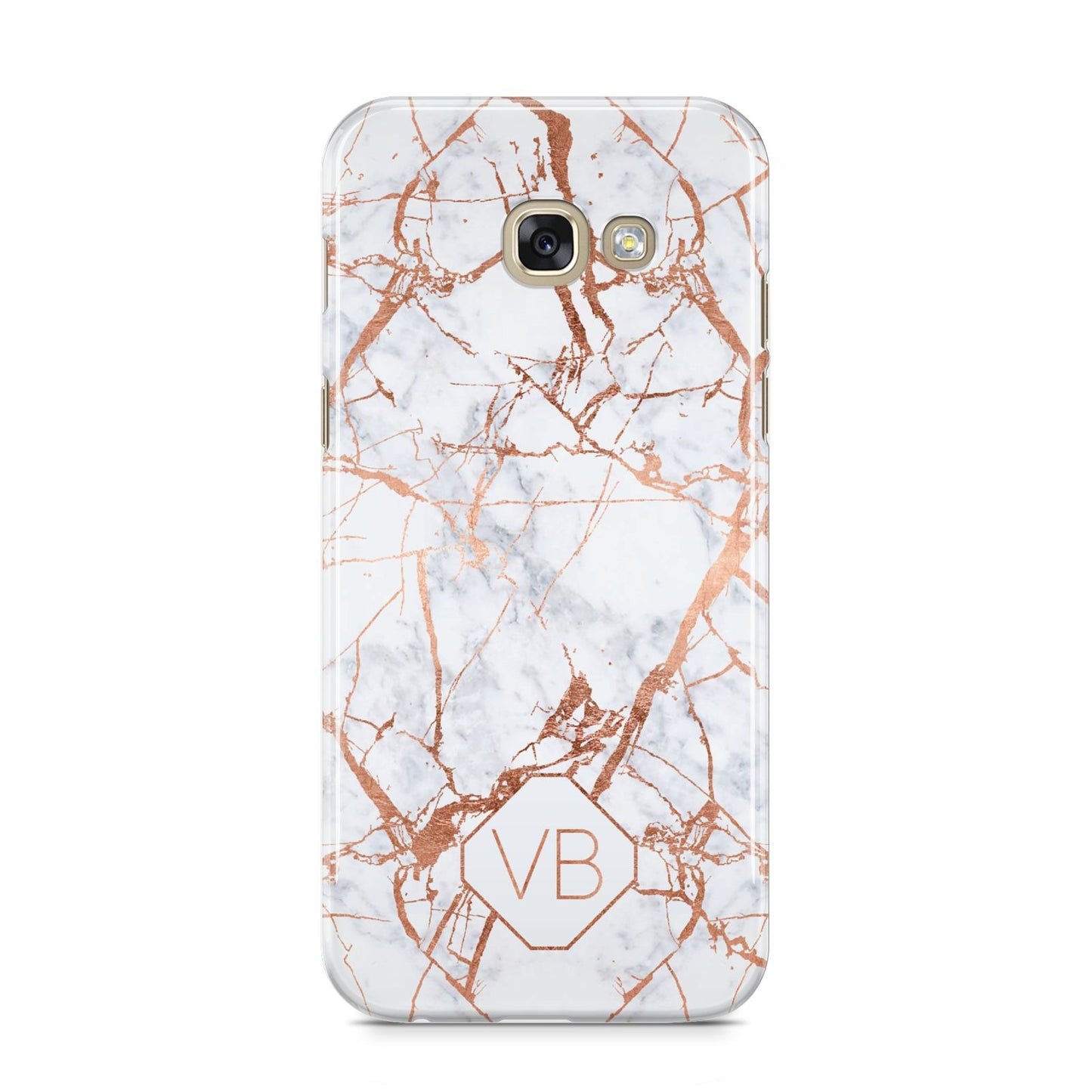 Personalised Rose Gold Vein Marble Initials Samsung Galaxy A5 2017 Case on gold phone