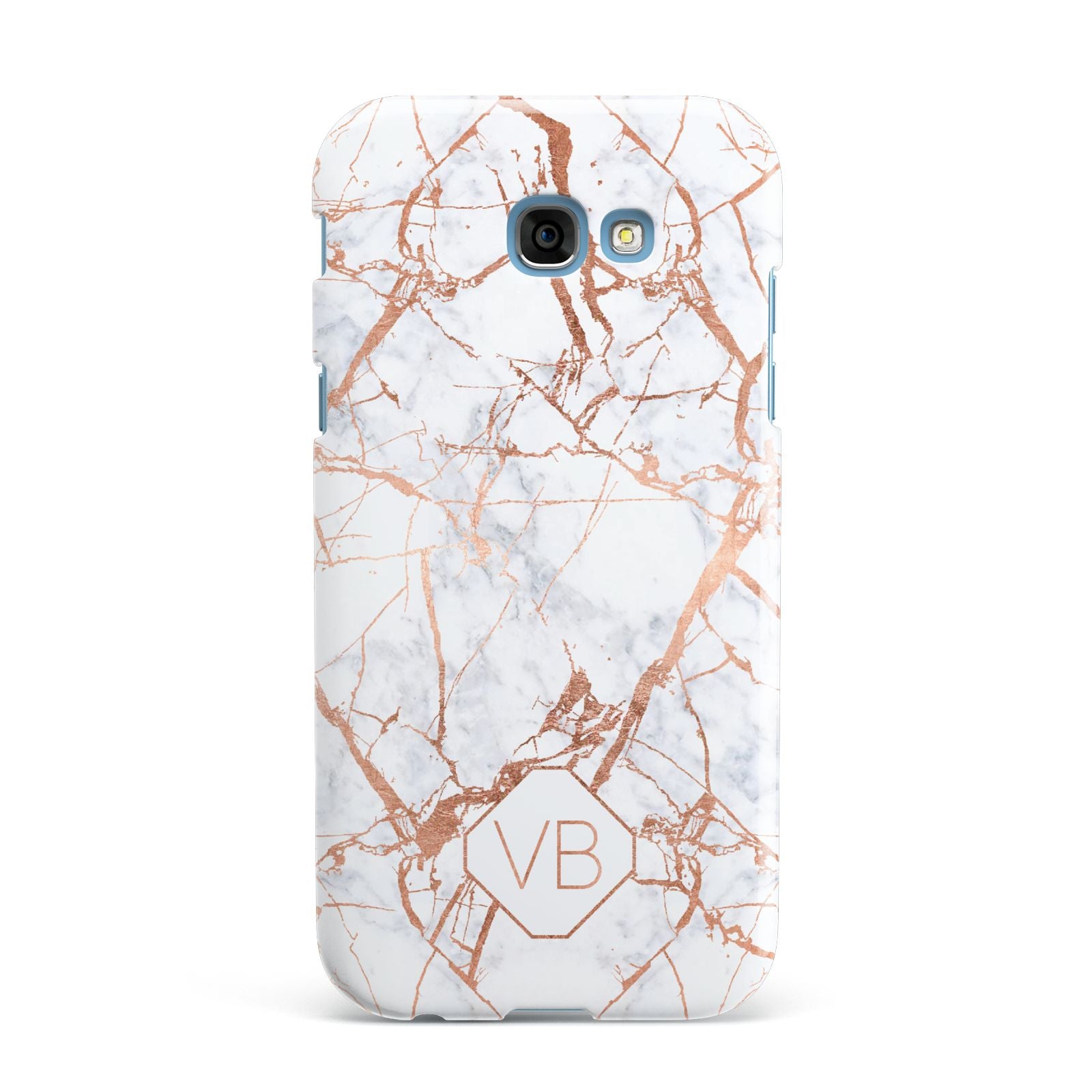 Personalised Rose Gold Vein Marble Initials Samsung Galaxy A7 2017 Case