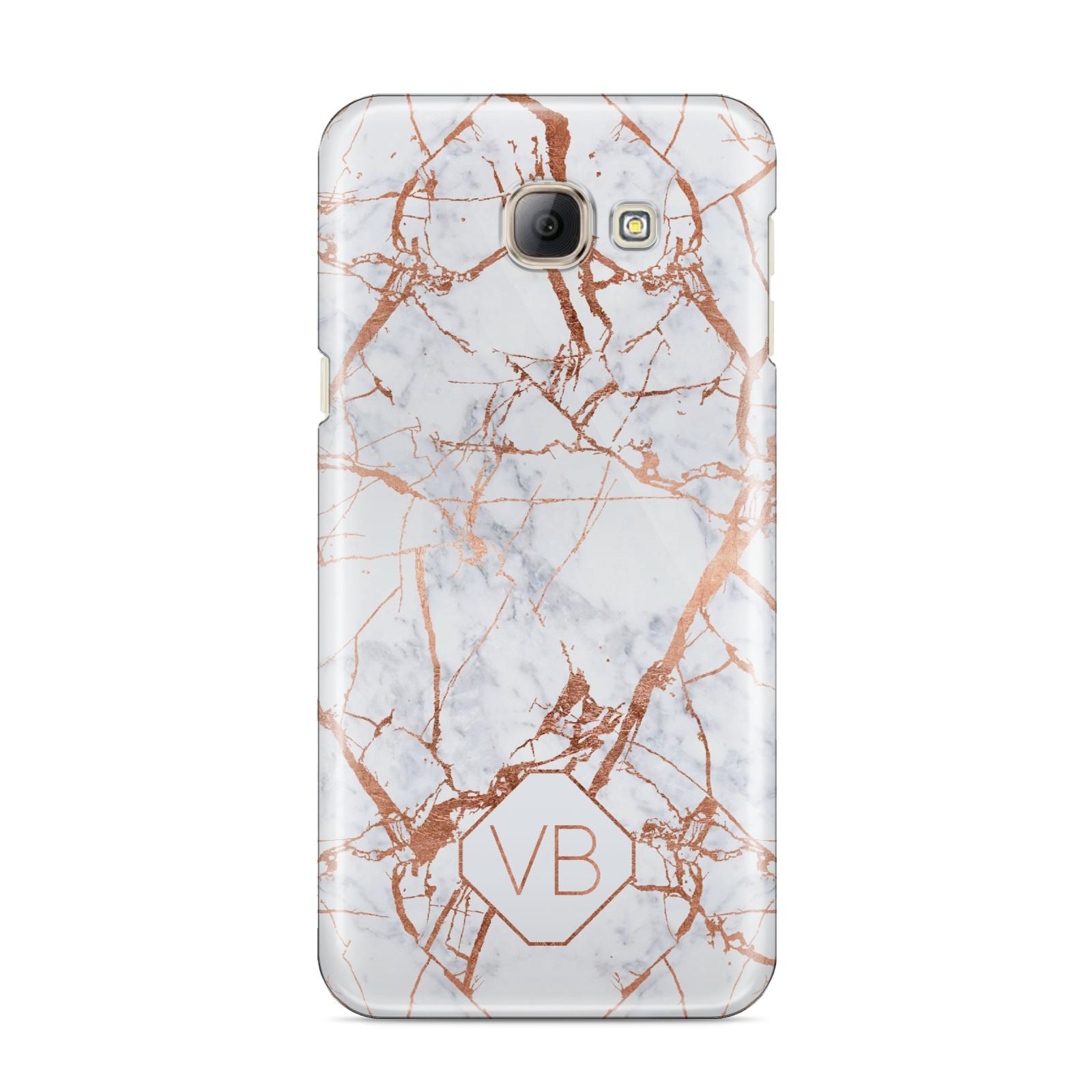Personalised Rose Gold Vein Marble Initials Samsung Galaxy A8 2016 Case
