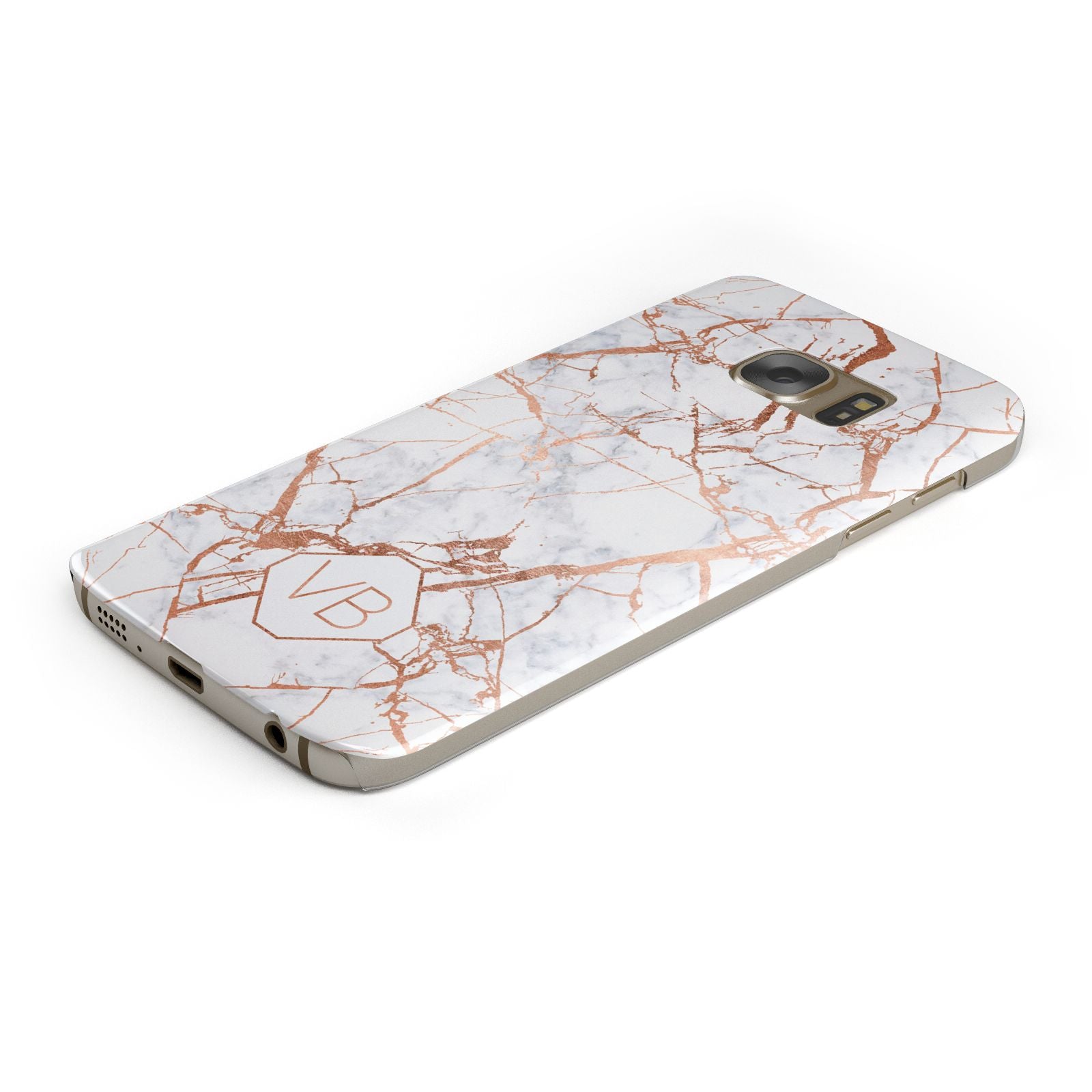 Personalised Rose Gold Vein Marble Initials Samsung Galaxy Case Bottom Cutout