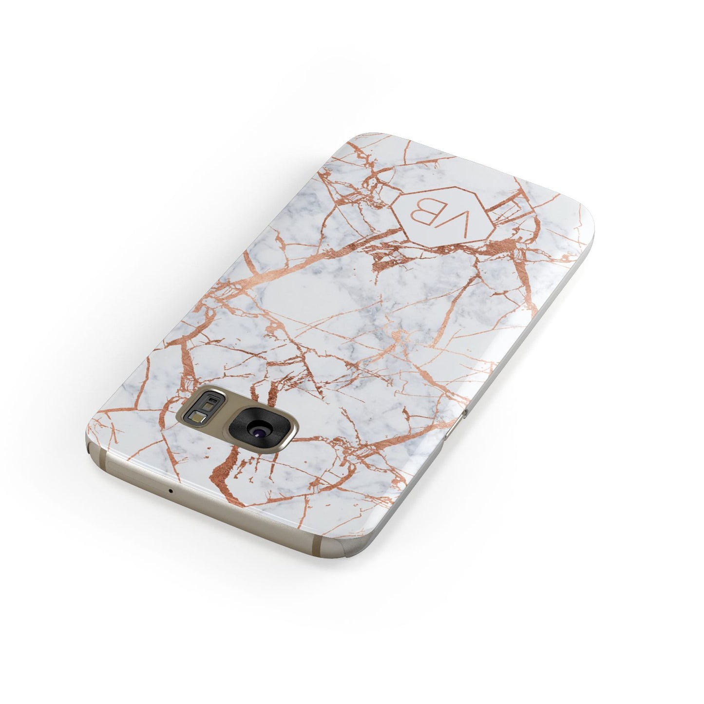 Personalised Rose Gold Vein Marble Initials Samsung Galaxy Case Front Close Up
