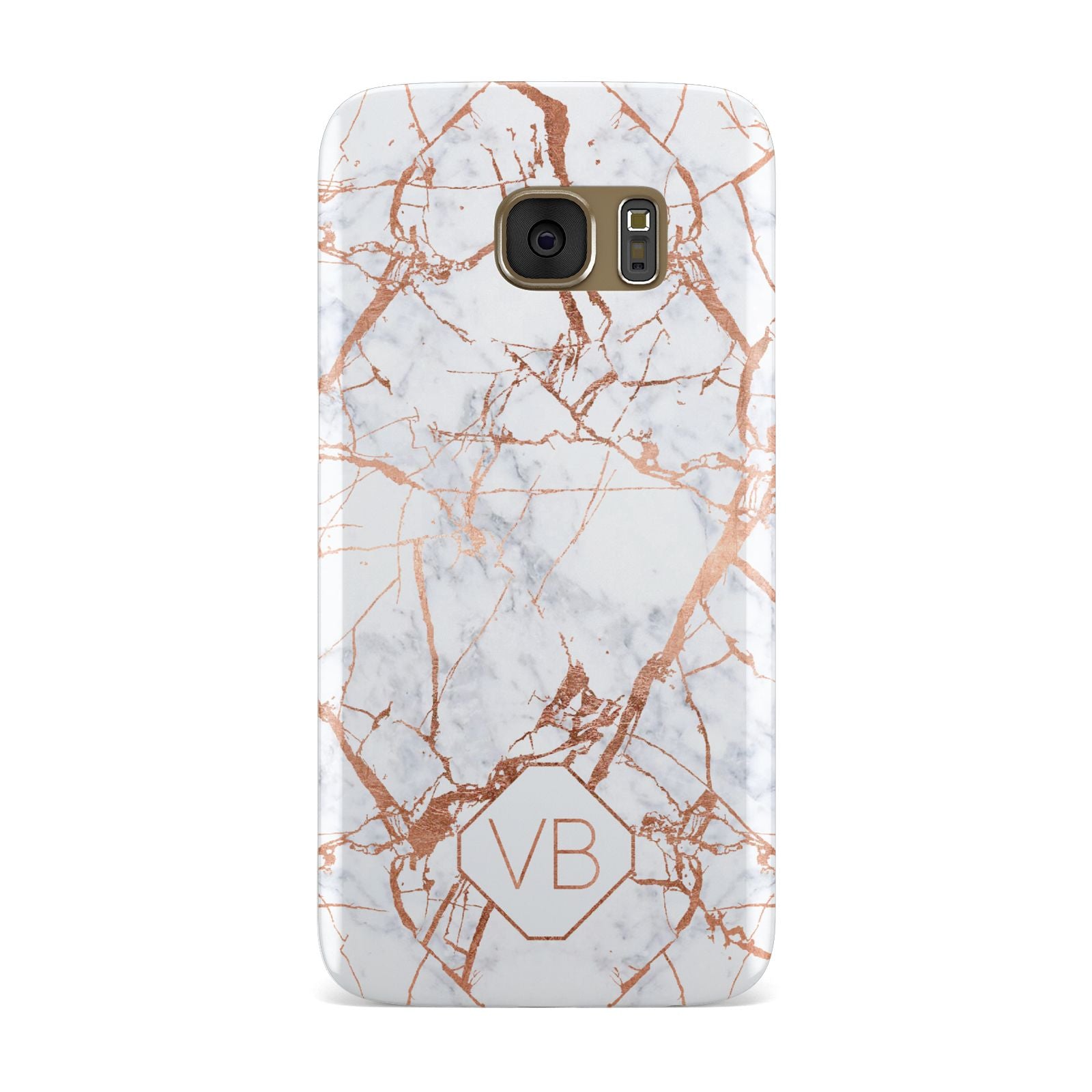 Personalised Rose Gold Vein Marble Initials Samsung Galaxy Case
