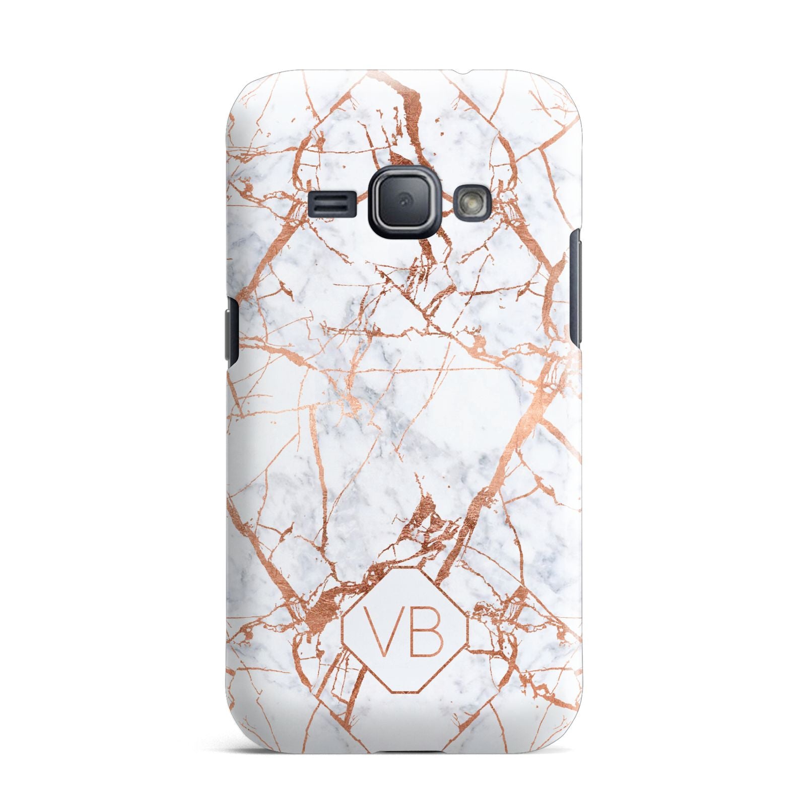 Personalised Rose Gold Vein Marble Initials Samsung Galaxy J1 2016 Case
