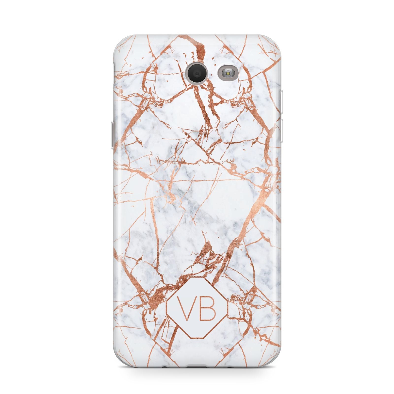 Personalised Rose Gold Vein Marble Initials Samsung Galaxy J7 2017 Case