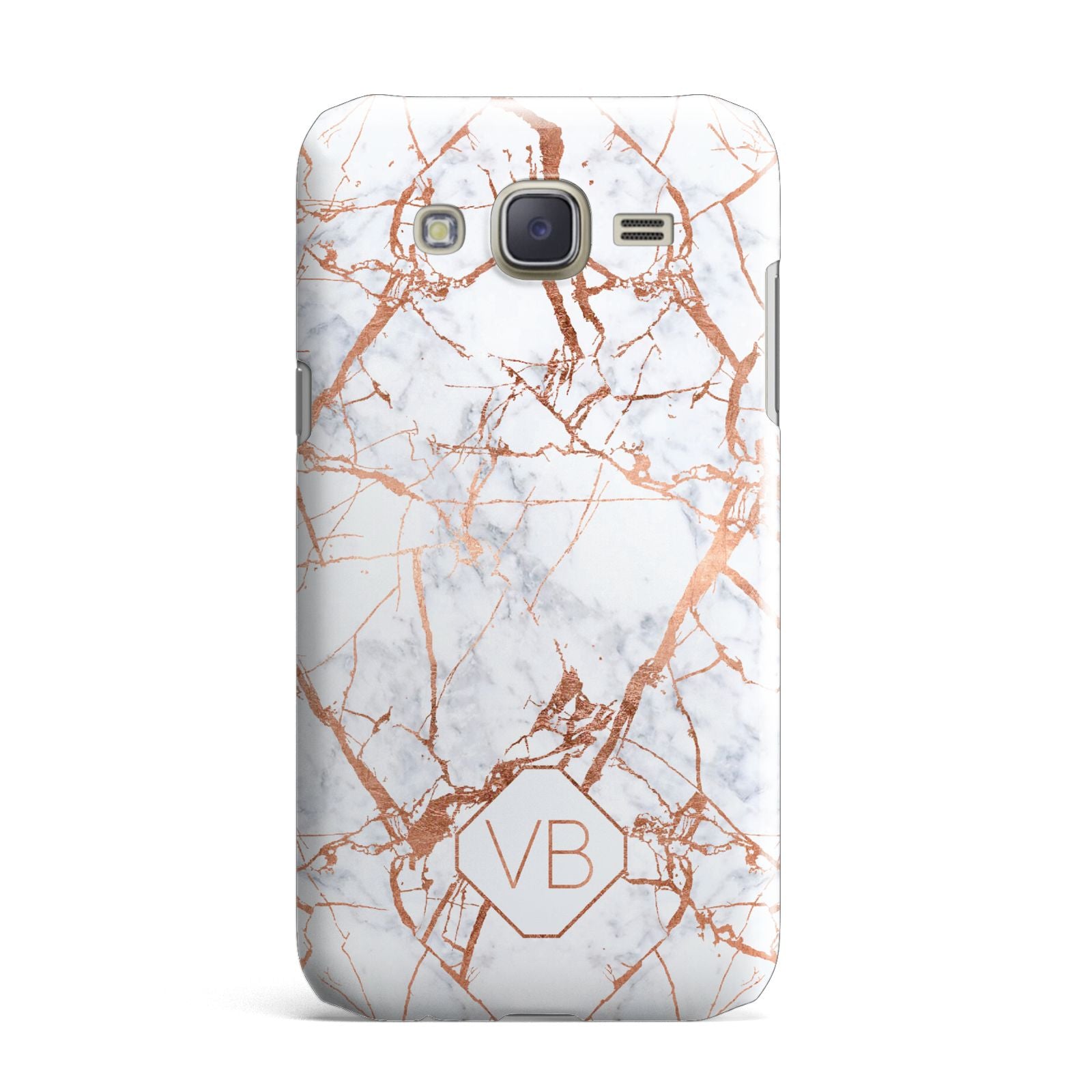 Personalised Rose Gold Vein Marble Initials Samsung Galaxy J7 Case
