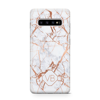 Personalised Rose Gold Vein Marble Initials Samsung Galaxy S10 Case