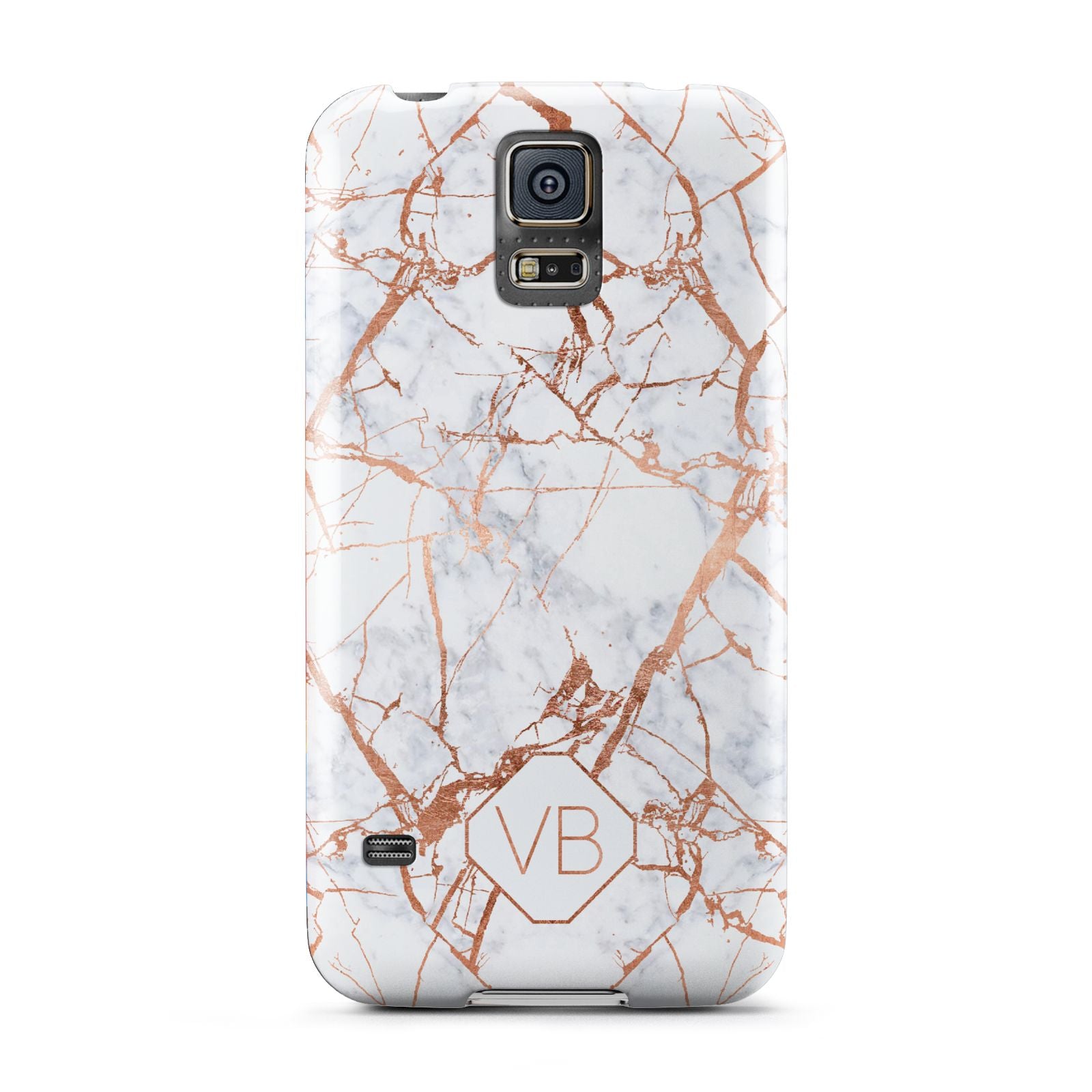 Personalised Rose Gold Vein Marble Initials Samsung Galaxy S5 Case
